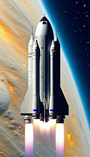 A Space Shuttle With Its Boosters Attached, Flying Through The Sky