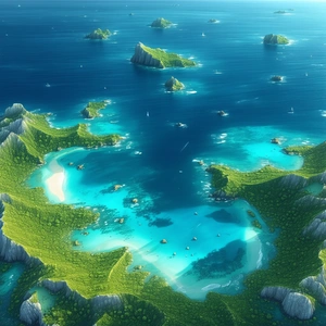 Nature Lithograph: Aerial view of coastal islands
