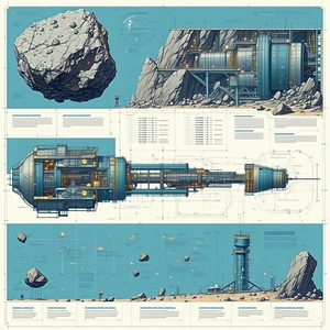 A Blue And White Drawing Of A Space Station Is Displayed On A Page