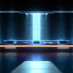 (futuristic:1.5) Digital Workspace With Large, Modern-looking