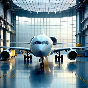 Tech Blender Artwork: Aerospace Technology In Manufacturing Facility With Large Silver