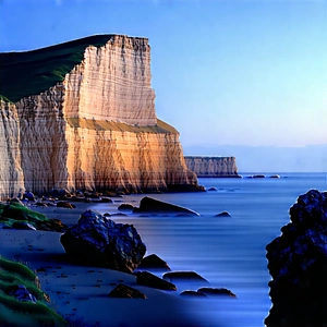 Nature Digital Illustration: Coastal Cliff During Blue Hour With Beautiful Coastal