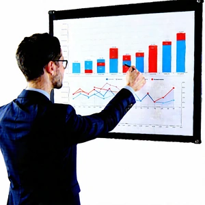 Business Concept Art: Finance professional using digital whiteboard