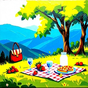 Lifestyle Acrylic Painting: Summer Picnic During Winter With Image, There