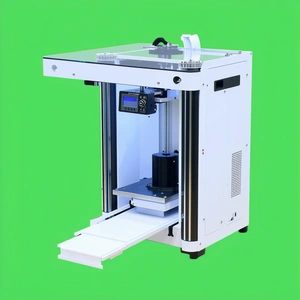 A White And Black 3d Printer Sitting On A Green Background