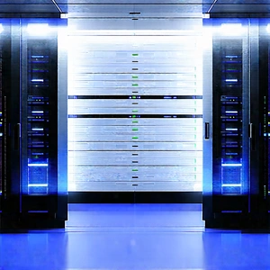 (futuristic:1.33) Server Room With Large, Blue,