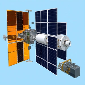 A Spacecraft With A Solar Panel On Its Side, Docked With A Space Station