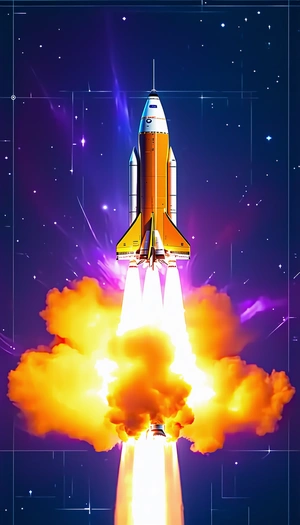 A Rocket Launching Into The Sky, With A Bright Orange And White Trail Of Smoke Following It