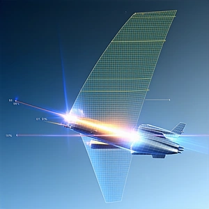 A Futuristic Airplane Is Shown In A Blue Sky, With Its Wings Spread Out