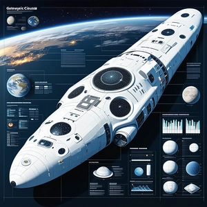A Large White Space Ship Is Shown In A Diagram, With A Detailed View Of Its Various Parts