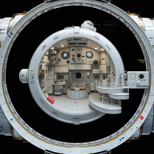 In The Image, There Is A Large White Spacecraft With A Circular Doorway