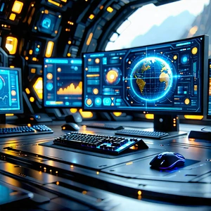 Tech Hdr Photography: (futuristic:1.39) (digital:1.12) workspace