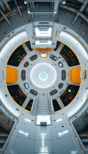In The Image, There Is A Large, Round, White Spacecraft With A Central Circular Hole