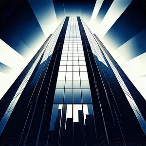 Urban Etching: Skyscraper With Dramatic Lighting With Black White