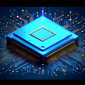 Microchip With Data Streams With Blue Square