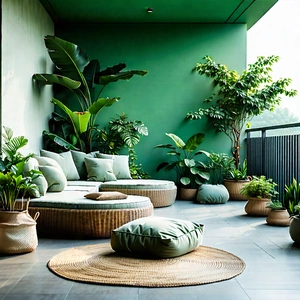 Lifestyle Professional Photography: Balcony Garden With Comfortable Textiles With Large, Open