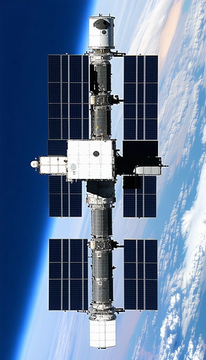A Large Spacecraft Is Seen In The Sky, With A Large Solar Panel On The Side