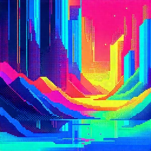 Abstract Pixel Art: Dynamic composition with gradient color palette