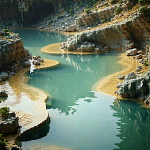 Nature 3D Render: Hot spring surrounded by rocky shores