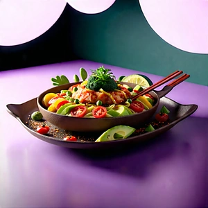Lifestyle Matte Painting: Plant-based Dish Prepared With Fresh Ingredients With Large Bowl