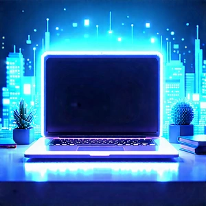 Laptop With Glowing Screen With Laptop Computer