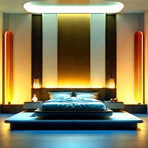 Lifestyle Isometric Design: Bedroom sanctuary with warm lighting