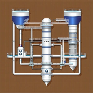 The Image Is A Detailed Drawing Of A Factory With A Large Number Of Pipes And Tubes