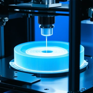 A Blue Machine Is Casting A Blue Light Onto A Clear Glass Plate