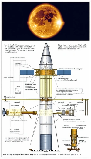 A Space Shuttle Is Shown In A Diagram, With A Large Orange Sun In The Background