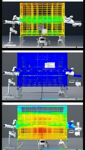 There Are Four Images Of A Large Blue Structure, Possibly A Building Or A Bridge
