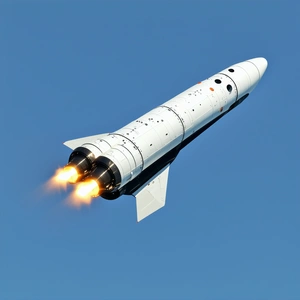 A Rocket Is Flying Through The Sky, Leaving A Trail Of Smoke Behind It