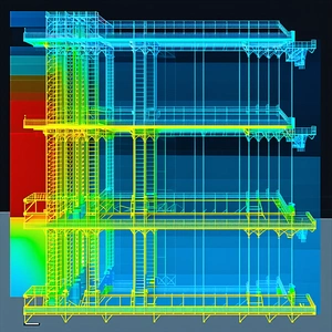 A Blue And Yellow Building Is Shown In A 3d Image