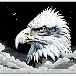 Nature Linocut Print: Eagle In Natural Habitat With Large Eagle
