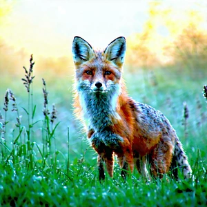 Nature Digital Illustration: Fox In Prairie Grassland With Standing Grassy