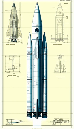 A Blue And White Rocket Ship Is Shown In A Series Of Diagrams