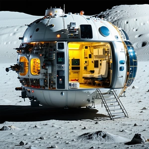 A Large, White, Round Spacecraft Parked On The Moon's Surface