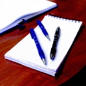 Business Professional Photography: Workplace With Notebooks And Pens On Desk With Wooden Desk
