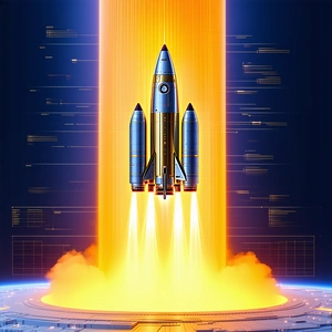 A Rocket Launching Into Space, With Its Booster Rockets Igniting As It Ascends