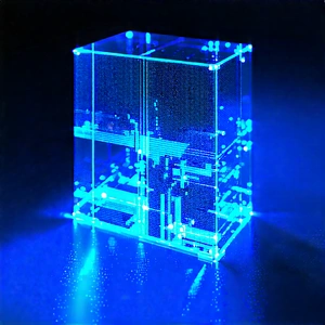Quantum Computer With Blue Light Glow With Blue Cube