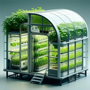 A Large, Modern Greenhouse Filled With A Variety Of Plants