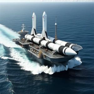 A Large Boat Floating On The Water, Carrying A Space Shuttle On Its Back