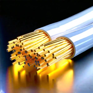 Tech Editorial Photography: Close-up Of Fiber Optic Cables With Bundle Yellow