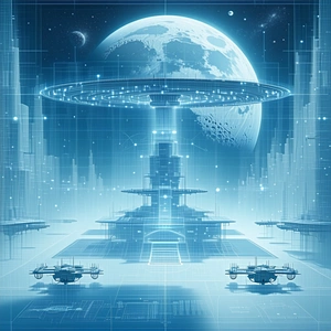 In This Futuristic Scene, There Are Three Spaceships Floating In The Air
