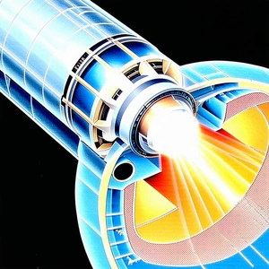 A Blue And Yellow Image Of A Space Shuttle Is Shown
