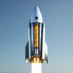 A Rocket Is Seen In The Sky, With Its Engine On