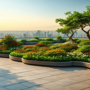 Urban Landscape Photography: Rooftop Garden With Sightseeing With Large, Well-maintained