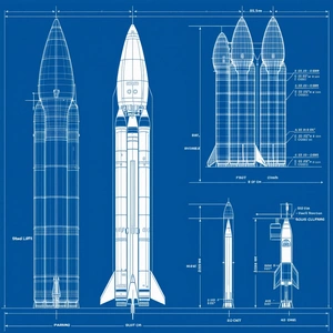 A Blueprint Of A Rocket Is Displayed, Showing The Different Parts Of The Rocket