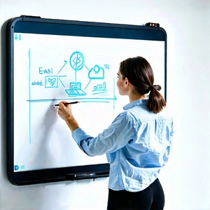 Business Aerial Photography: Education professional using digital whiteboard