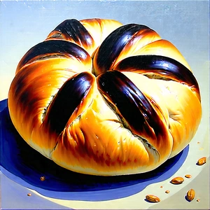 Lifestyle Acrylic Painting: Artisanal Bread Prepared With Fresh Ingredients With Large, Round,