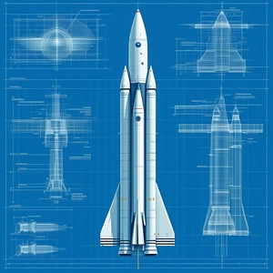 A Space Shuttle Is Shown In A Blue And White Drawing